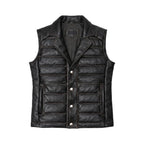 Men's Black Quilted Leather Puffer Vest
