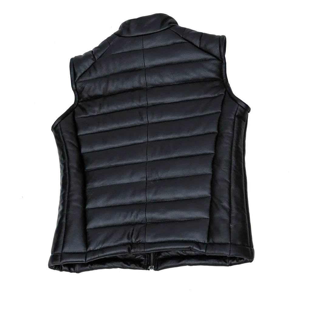 Men's Black Quilted Leather Puffer Vest