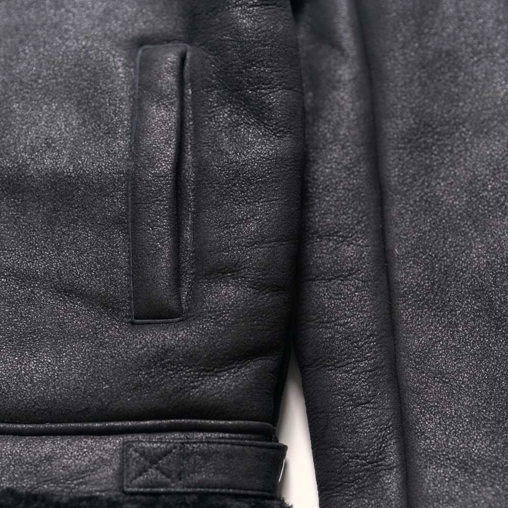 Men's Black Shearling Leather Bomber Jacket
