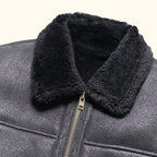 Men's Black Shearling Leather Bomber Jacket