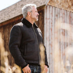 Men's Black Shearling Leather Bomber Jacket