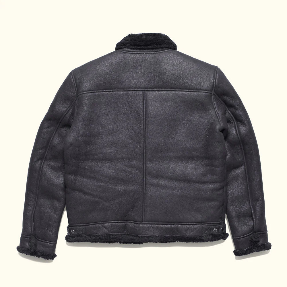 Men's Black Shearling Leather Bomber Jacket