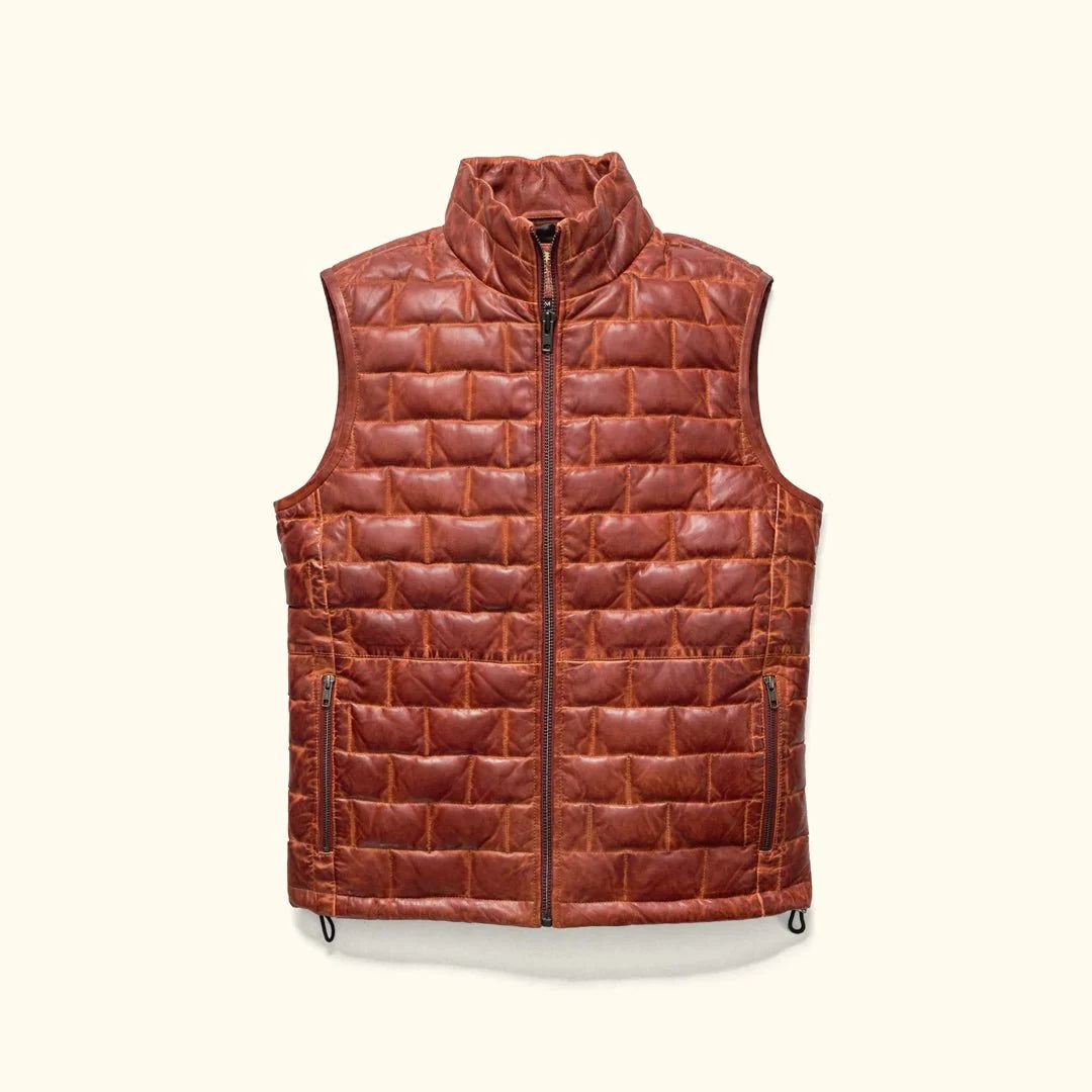 Men's Brick Quilted Leather Down Puffer Vest