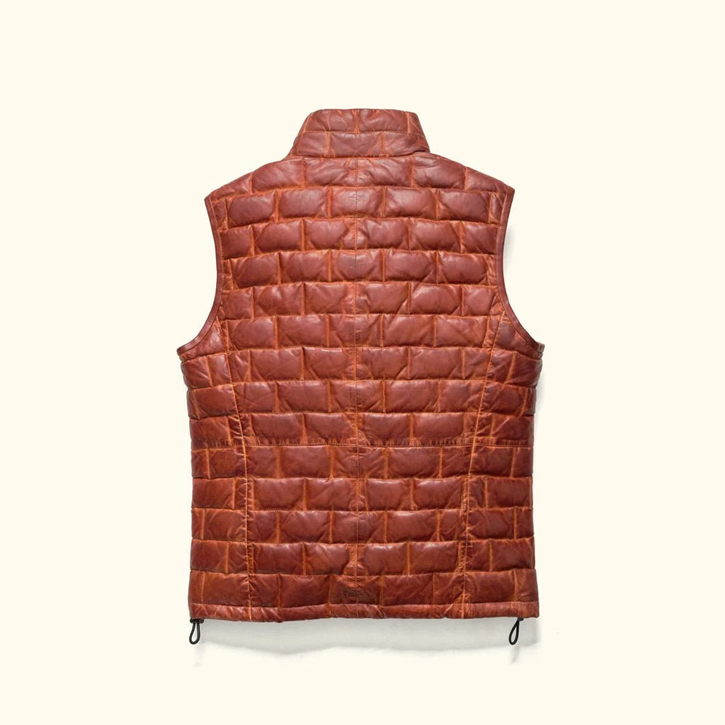 Men's Brick Quilted Leather Down Puffer Vest