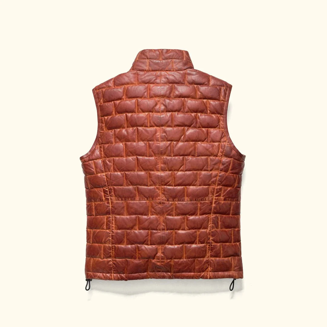 Men's Brick Quilted Leather Down Puffer Vest