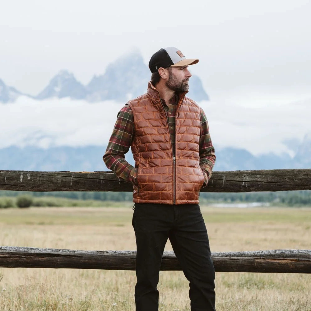 Men's Brick Quilted Leather Down Puffer Vest