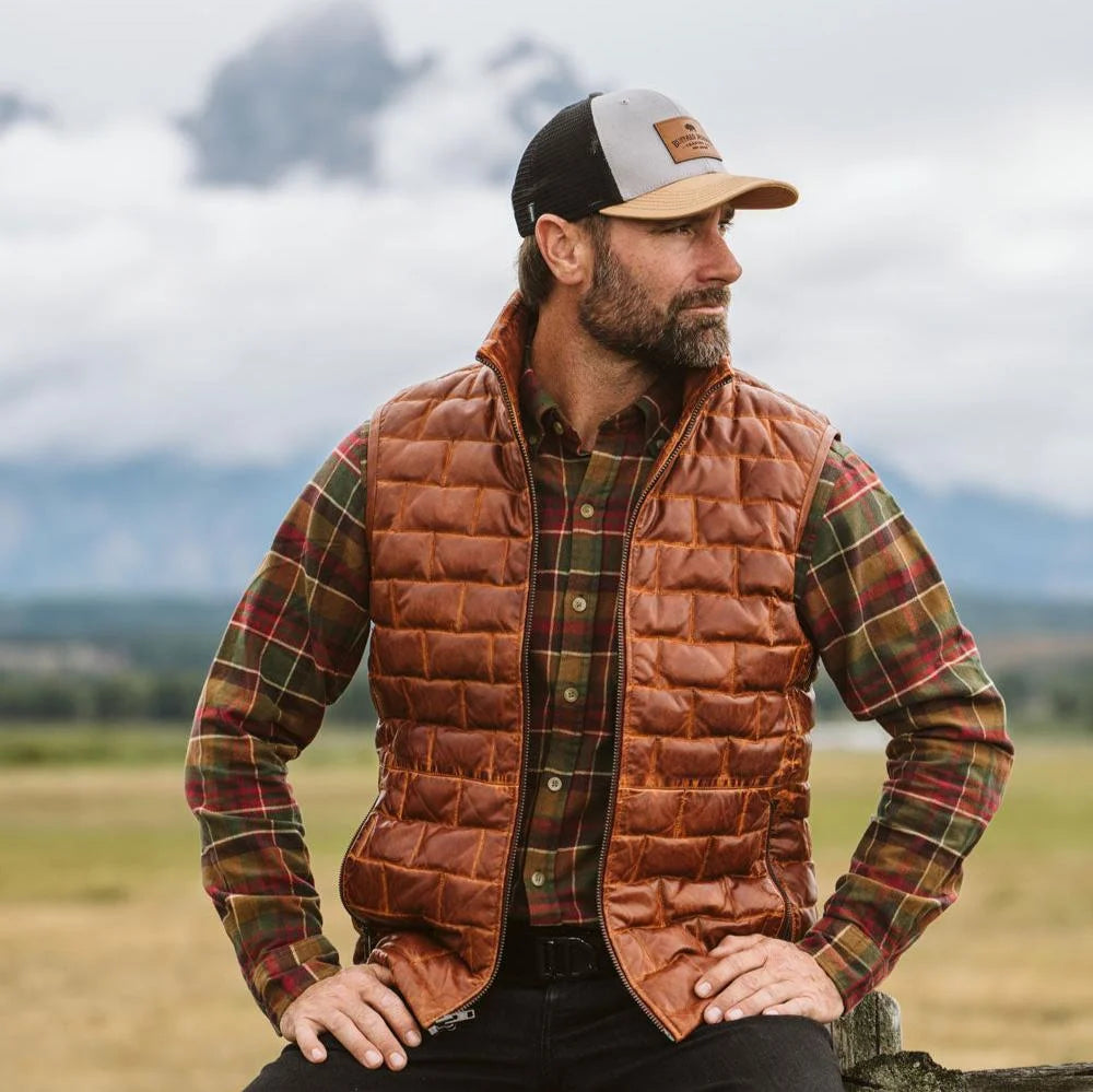 Men's Brick Quilted Leather Down Puffer Vest