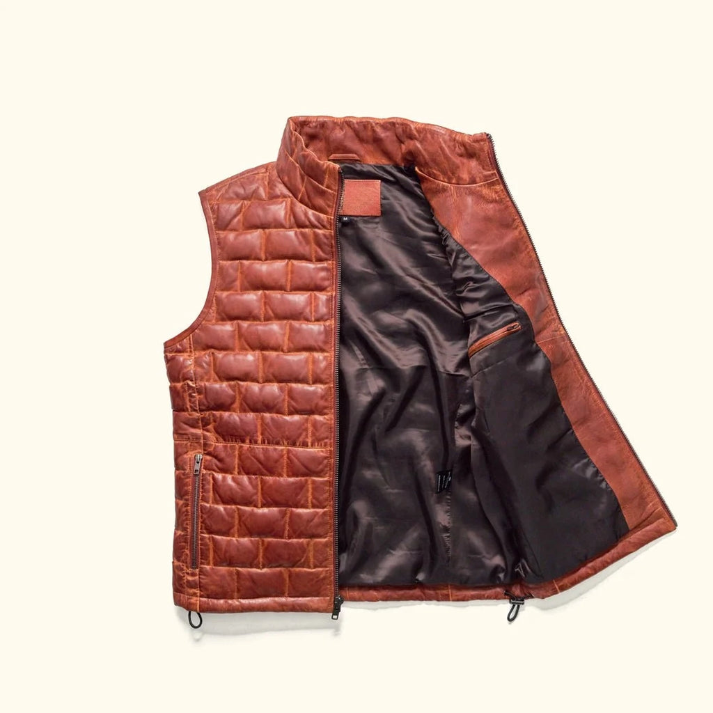 Men's Brick Quilted Leather Down Puffer Vest