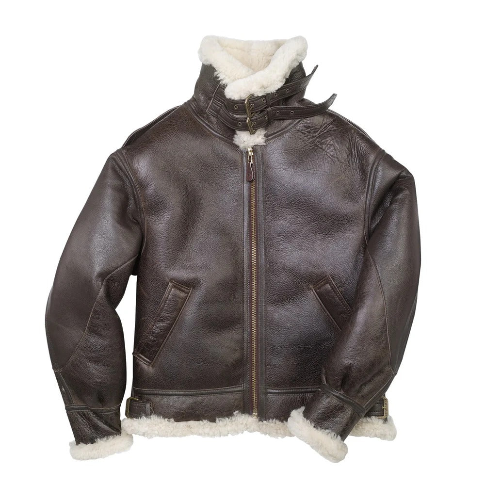 Men's B3 Brown Shearling Leather Bomber Jacket