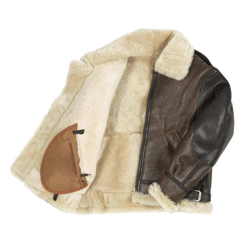 Men's B3 Brown Shearling Leather Bomber Jacket
