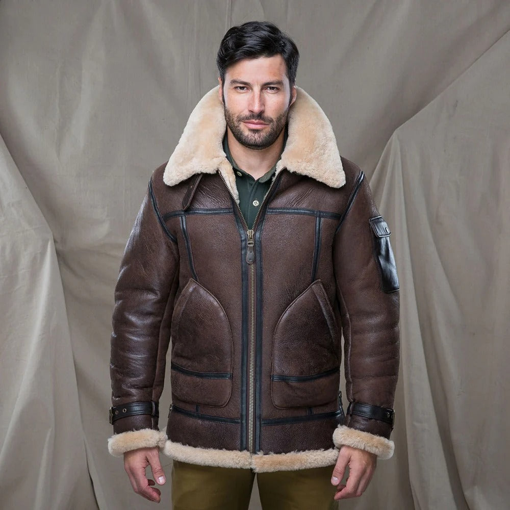 Men's Brown Genuine Sheepskin Leather Coat