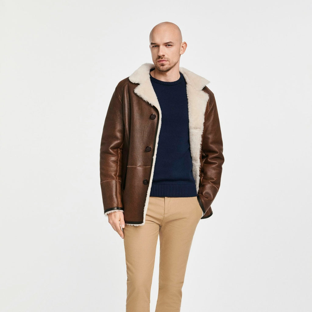 Men’s Brown Lambskin Shearling Leather Jacket