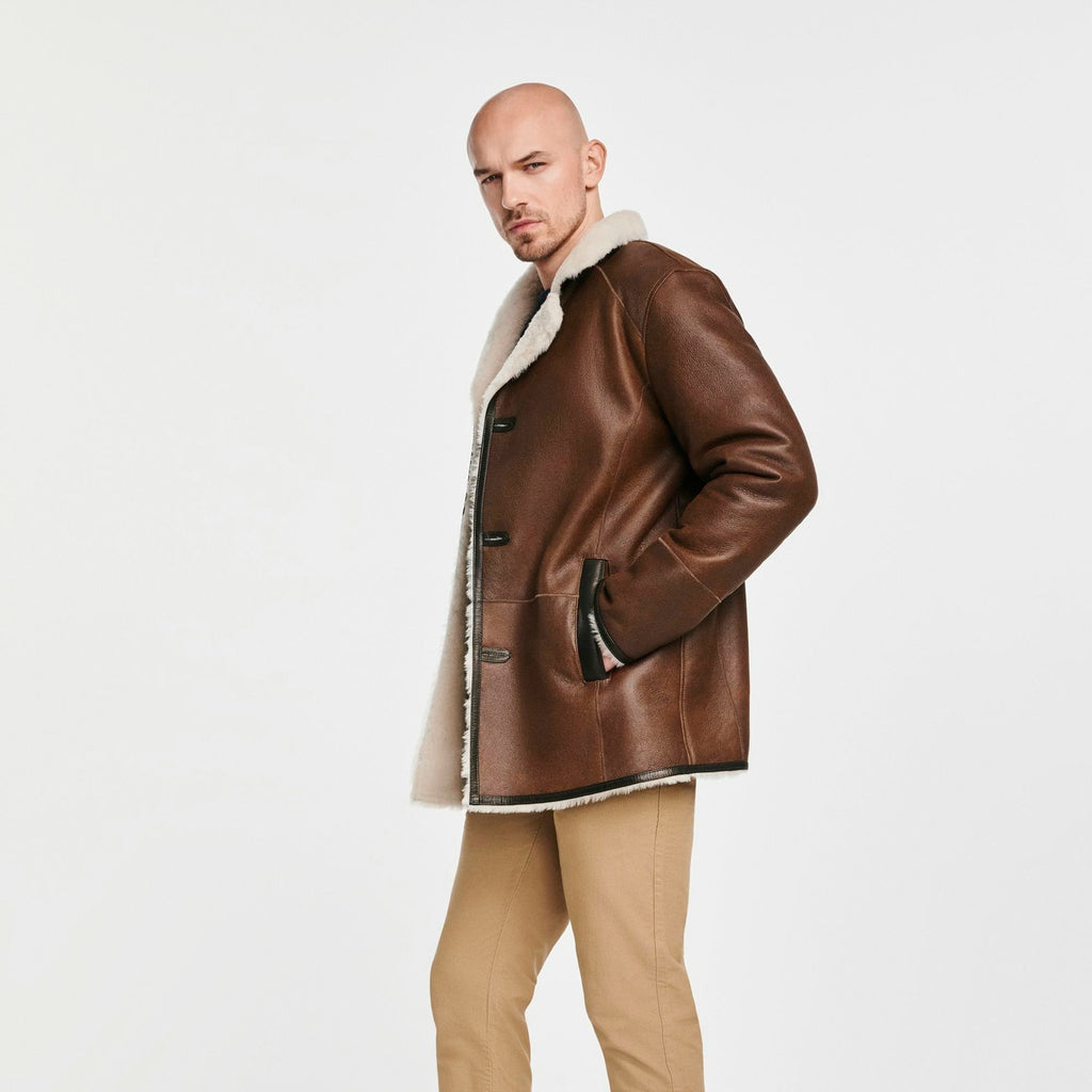 Men’s Brown Lambskin Shearling Leather Jacket