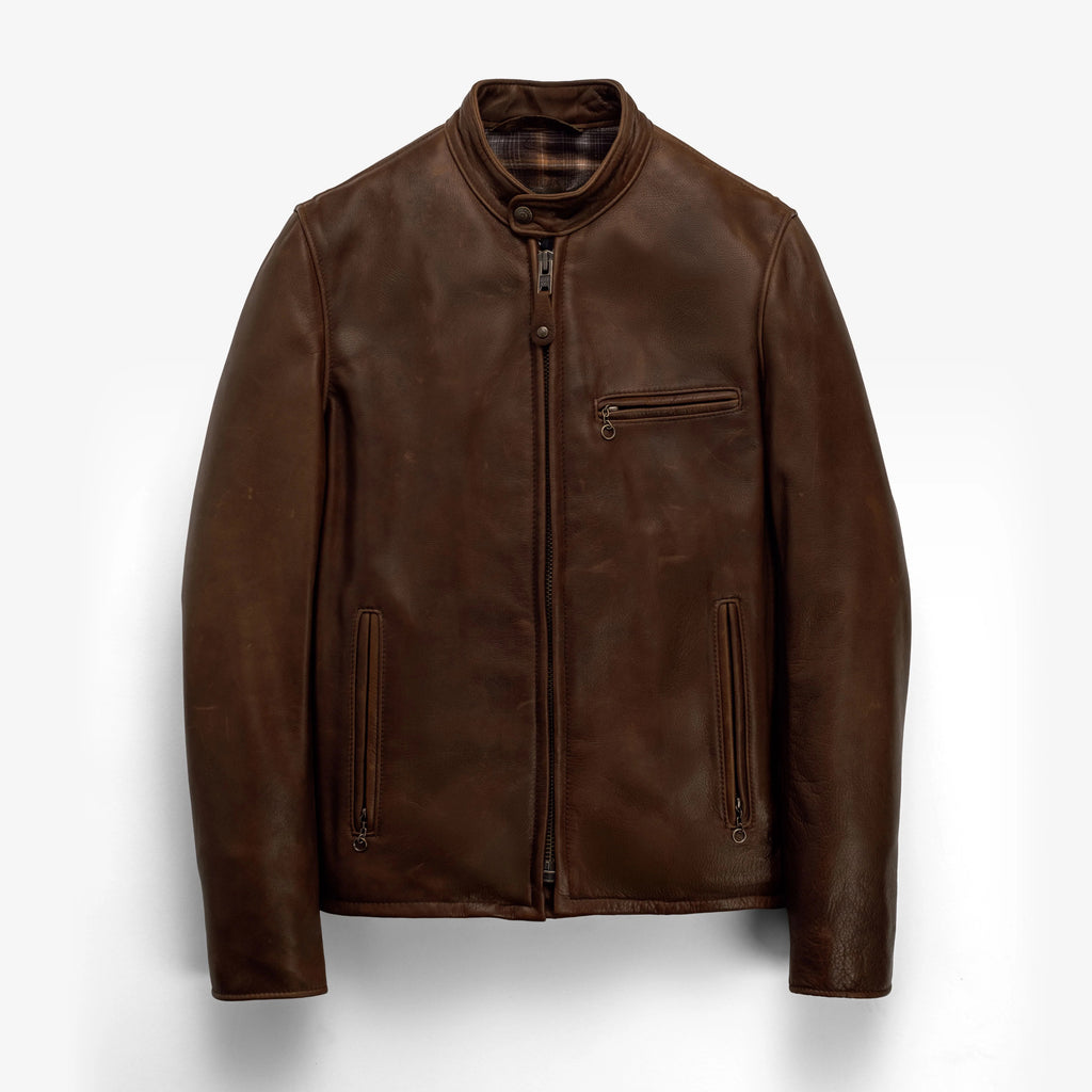 Men's Brown Leather Cafe Racer Jacket