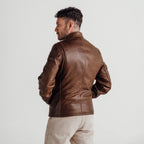 Men's Brown Leather Cafe Racer Jacket