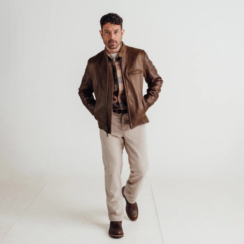 Men's Brown Leather Cafe Racer Jacket