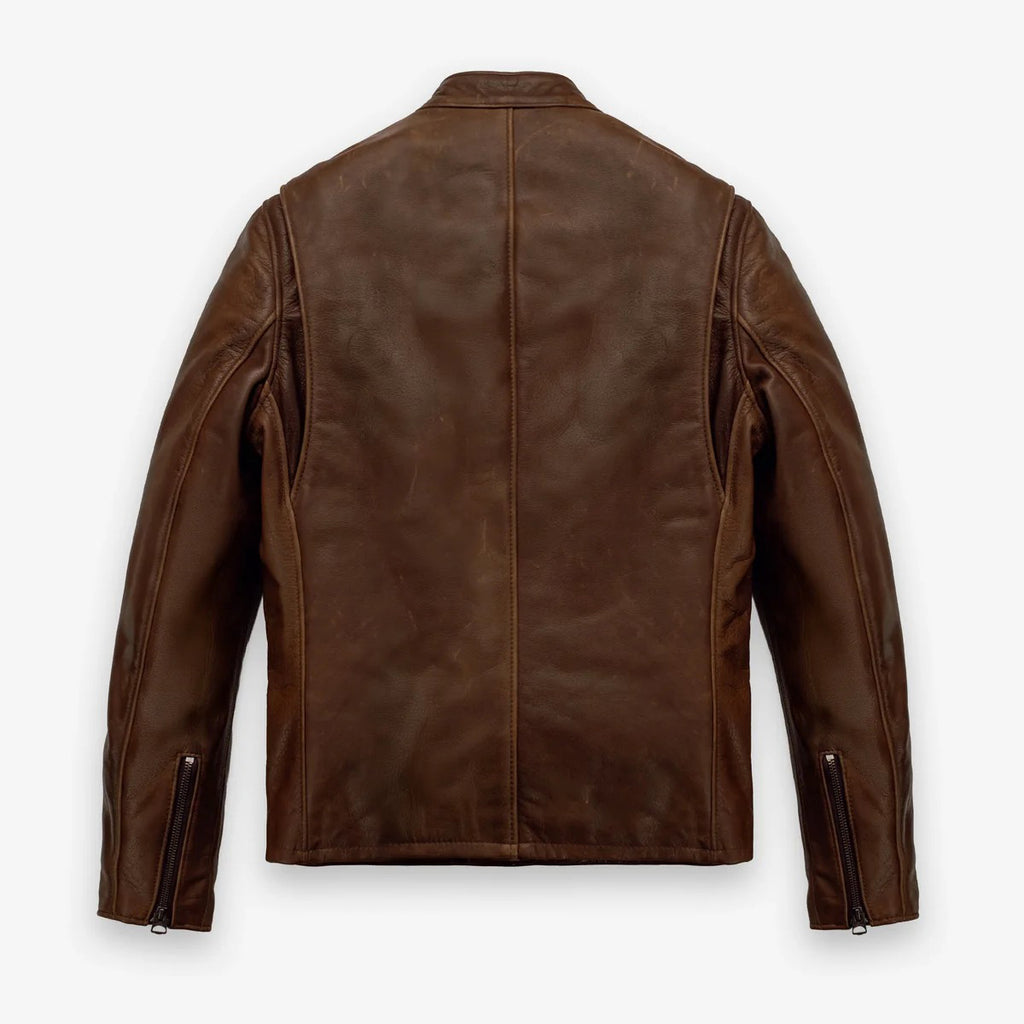 Men's Brown Leather Cafe Racer Jacket