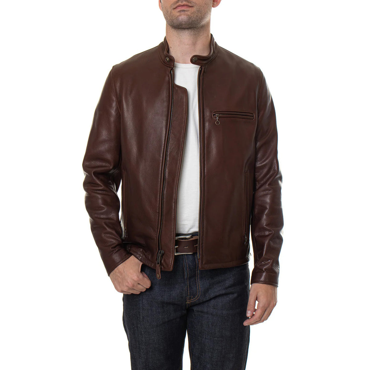 Men's Brown Leather Cafe Racer Jacket