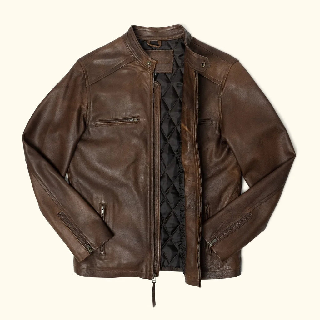 Men's Brown Leather Racer Jacket