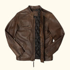 Men's Brown Leather Racer Jacket