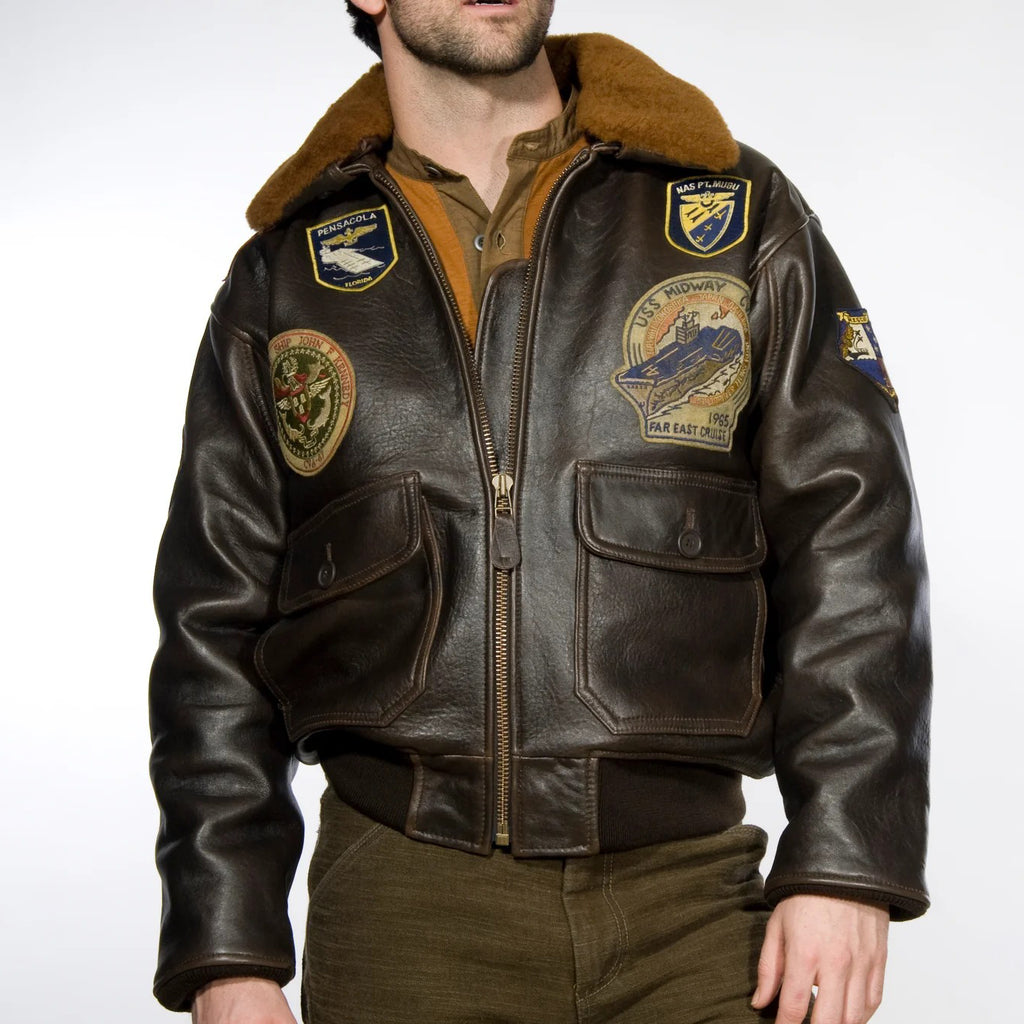 Men's Brown Leather Top Gun G-1 Bomber Jacket