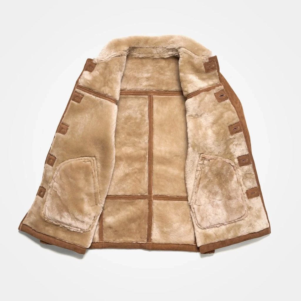 Men's Brown Suede Shearling Coat