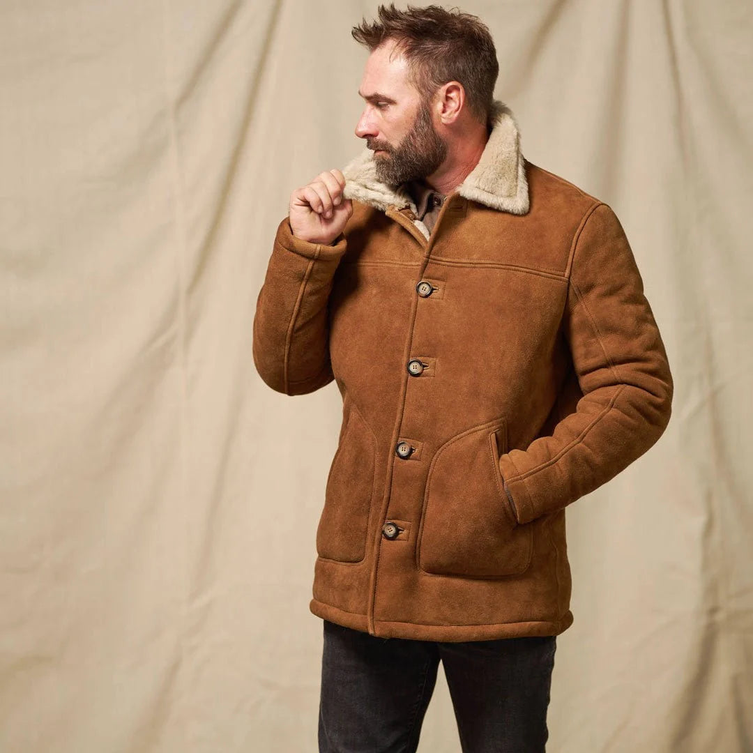 Men's Brown Suede Shearling Coat