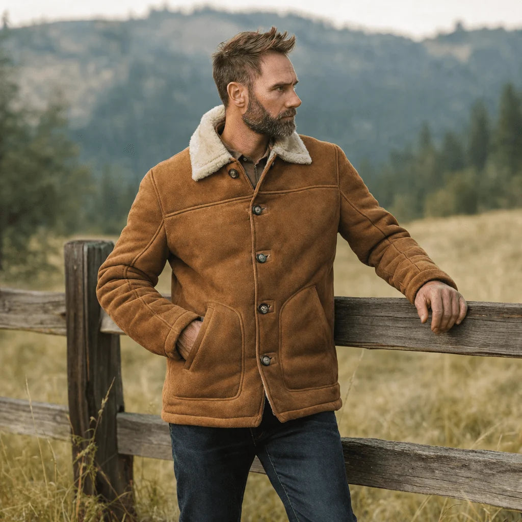 Men's Brown Suede Shearling Coat