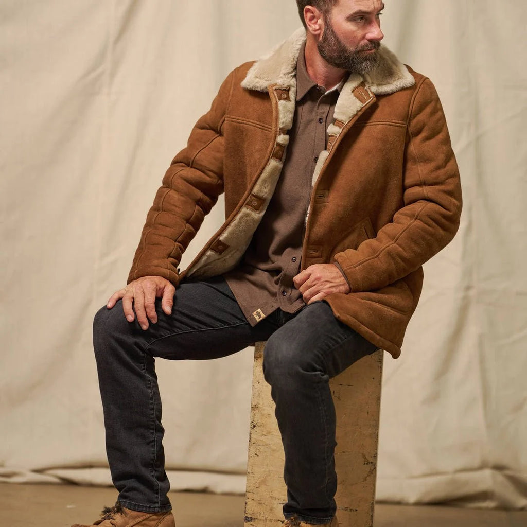 Men's Brown Suede Shearling Coat