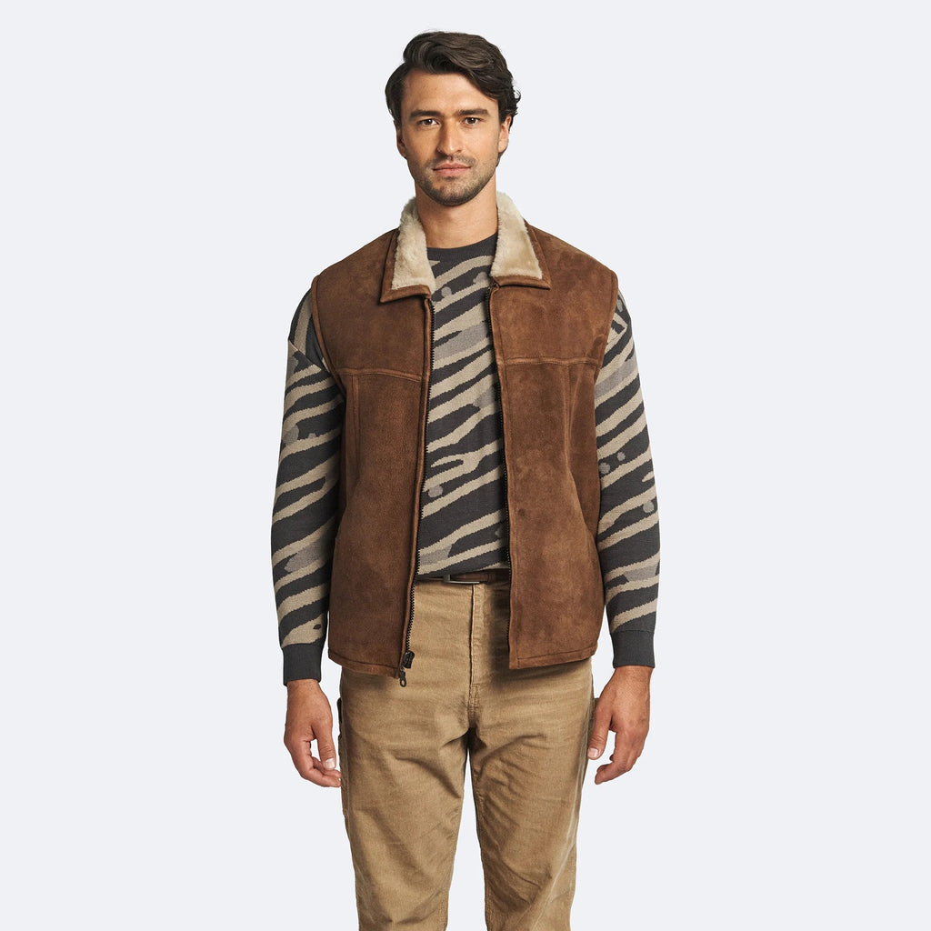 Men's Brown Suede Shearling Leather Vest