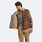 Men's Brown Suede Shearling Leather Vest