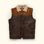 Men's Brown Western Two-Tone Leather Shearling Vest