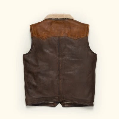 Men's Brown Western Two-Tone Leather Shearling Vest