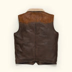 Men's Brown Western Two-Tone Leather Shearling Vest