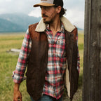 Men's Brown Western Two-Tone Leather Shearling Vest