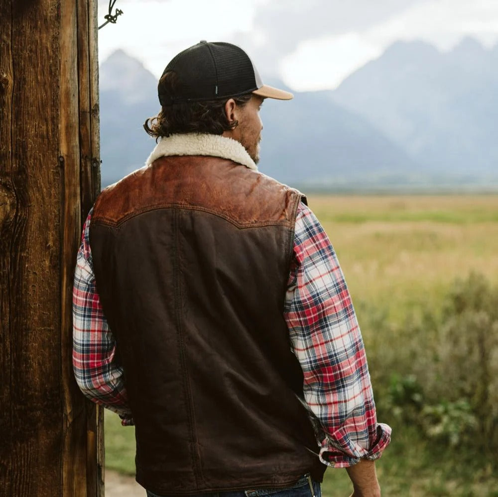 Men's Brown Western Two-Tone Leather Shearling Vest