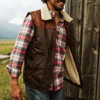 Men's Brown Western Two-Tone Leather Shearling Vest