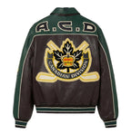 Men's Brown & Green Leather Hockey Varsity Jacket | Canadian Division Edition