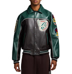 Men's Brown & Green Leather Hockey Varsity Jacket | Canadian Division Edition
