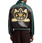 Men's Brown & Green Leather Hockey Varsity Jacket | Canadian Division Edition
