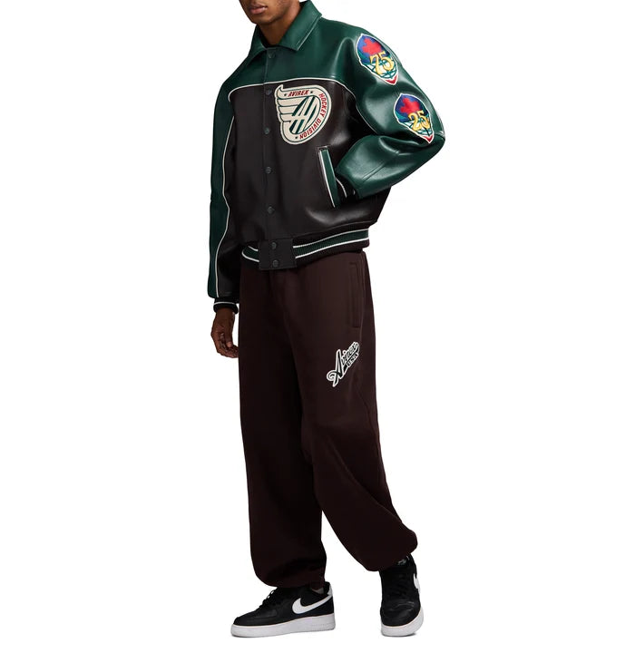 Men's Brown & Green Leather Hockey Varsity Jacket | Canadian Division Edition