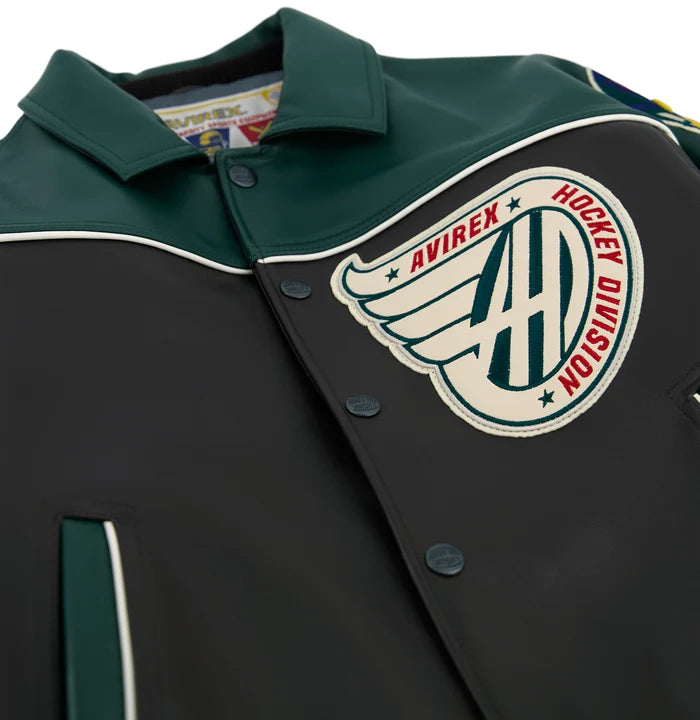 Men's Brown & Green Leather Hockey Varsity Jacket | Canadian Division Edition