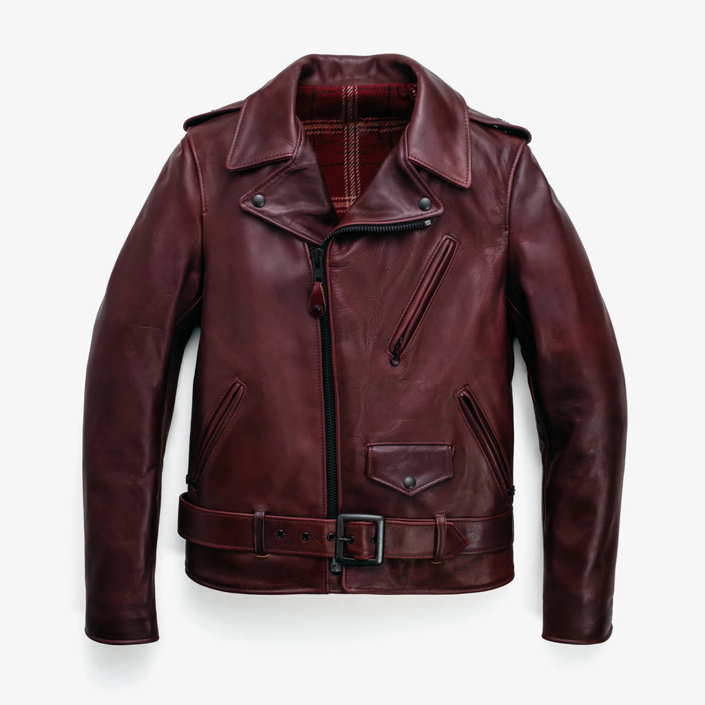 Men's Burgundy Leather Biker Jacket