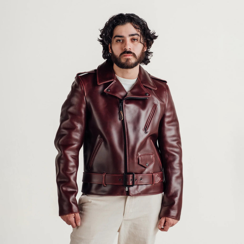 Men's Burgundy Leather Biker Jacket
