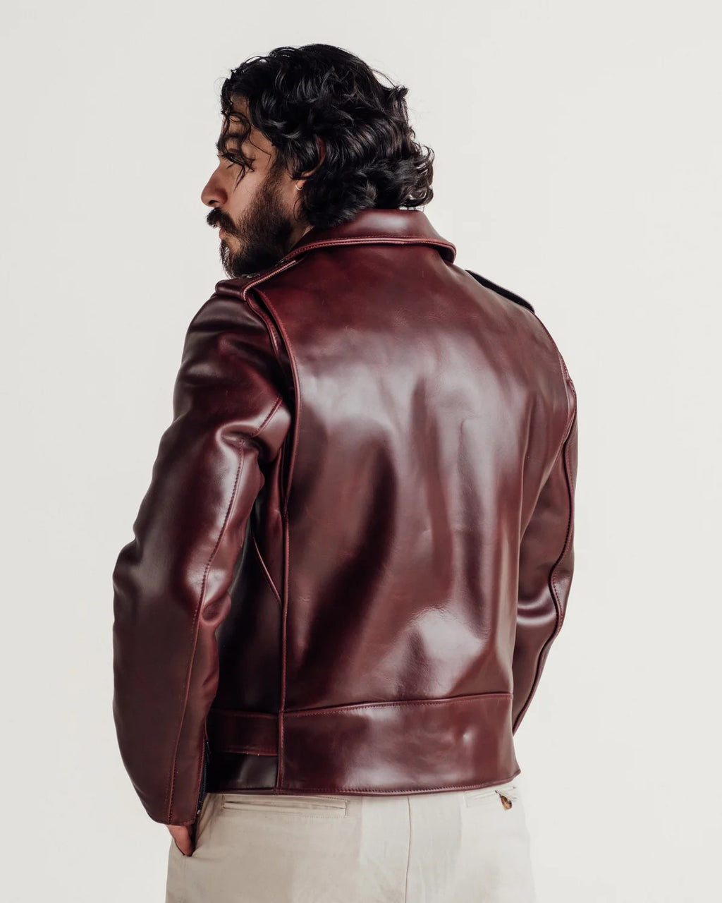 Men's Burgundy Leather Biker Jacket