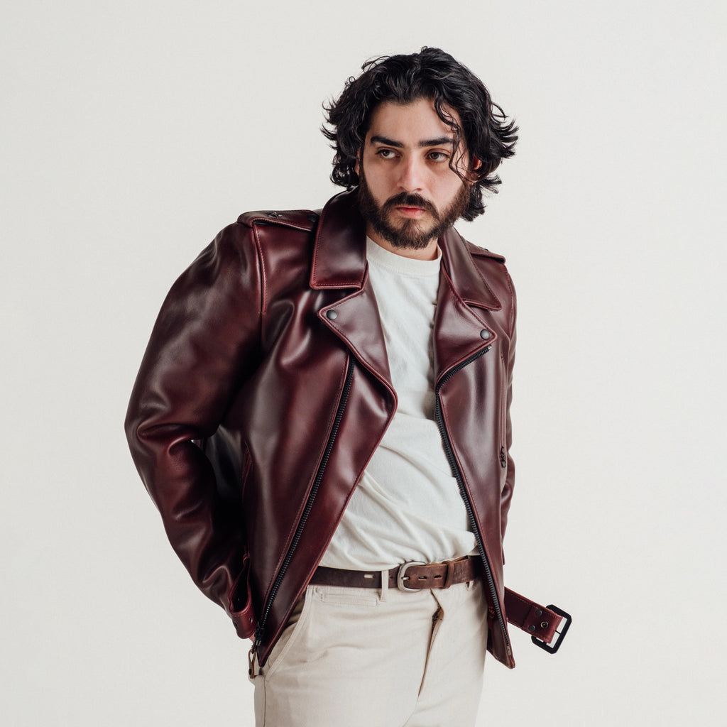 Men's Burgundy Leather Biker Jacket