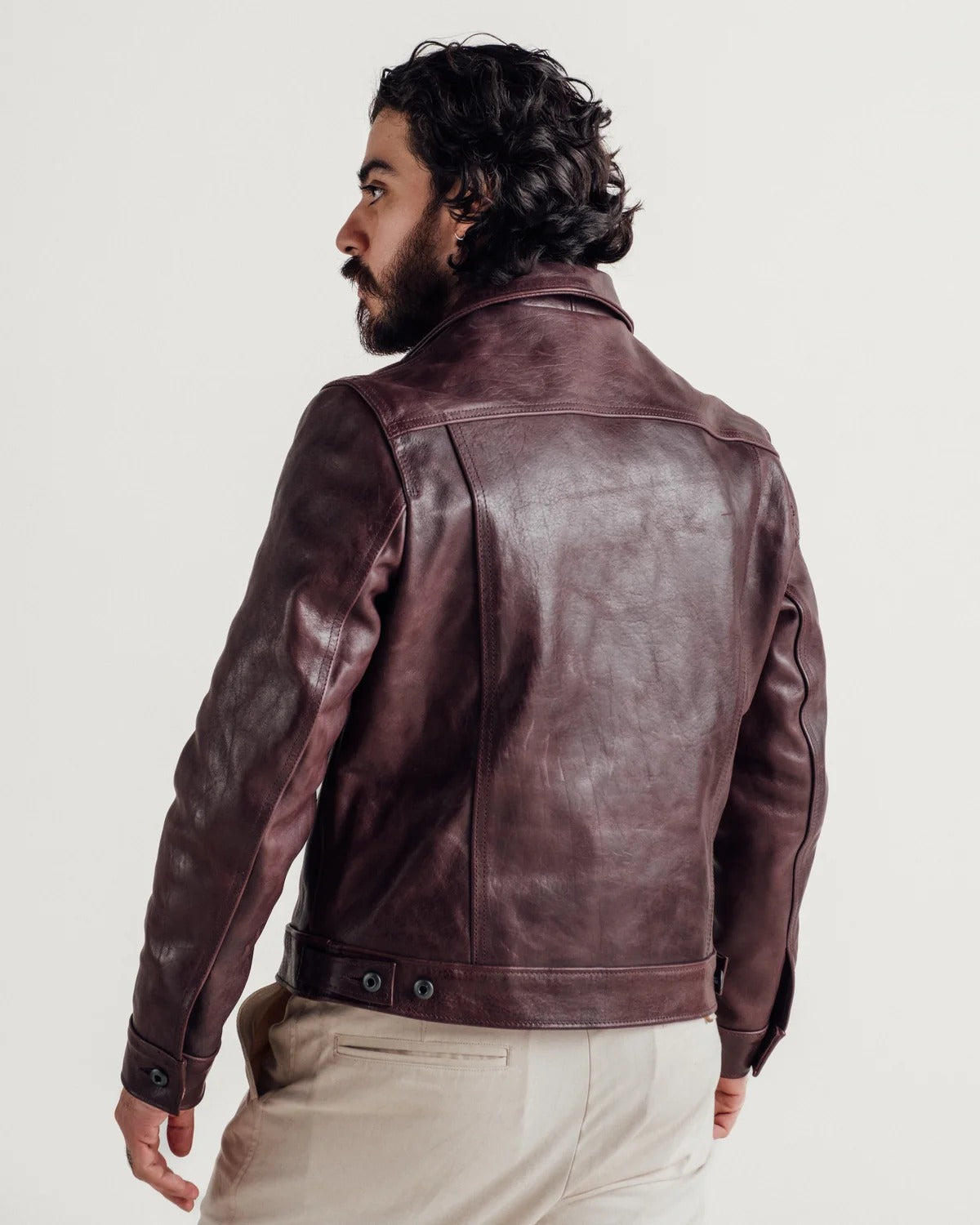 Men's Burgundy Leather Workwear Jacket