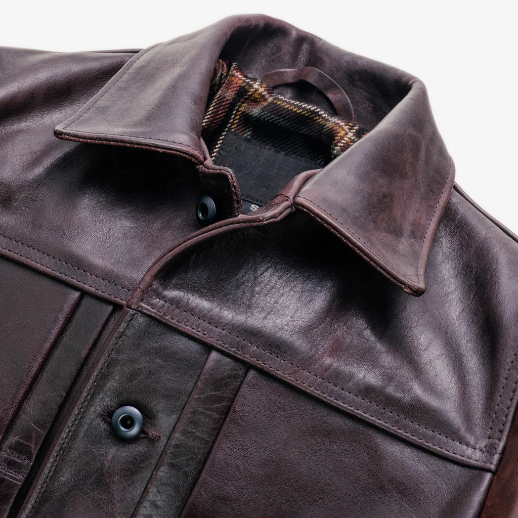 Men's Burgundy Leather Workwear Jacket