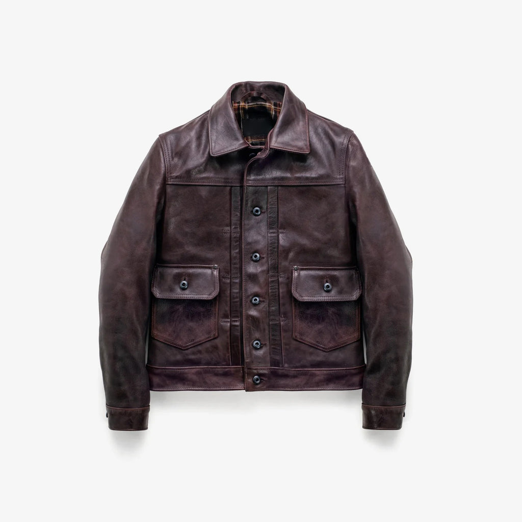 Men's Burgundy Leather Workwear Jacket