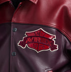 Men's Burgundy Two-Tone Leather Bomber Jacket | Track Team Chenille Patch Edition